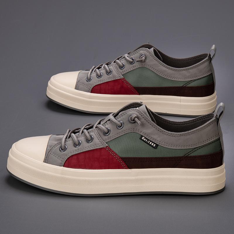 Spring Fashion Patchwork Men's Vulcanized Sneaker Low-Cut Lace-Up Canvas Shoes Man Comfortable Flat Casual Skateboard Shoes Male