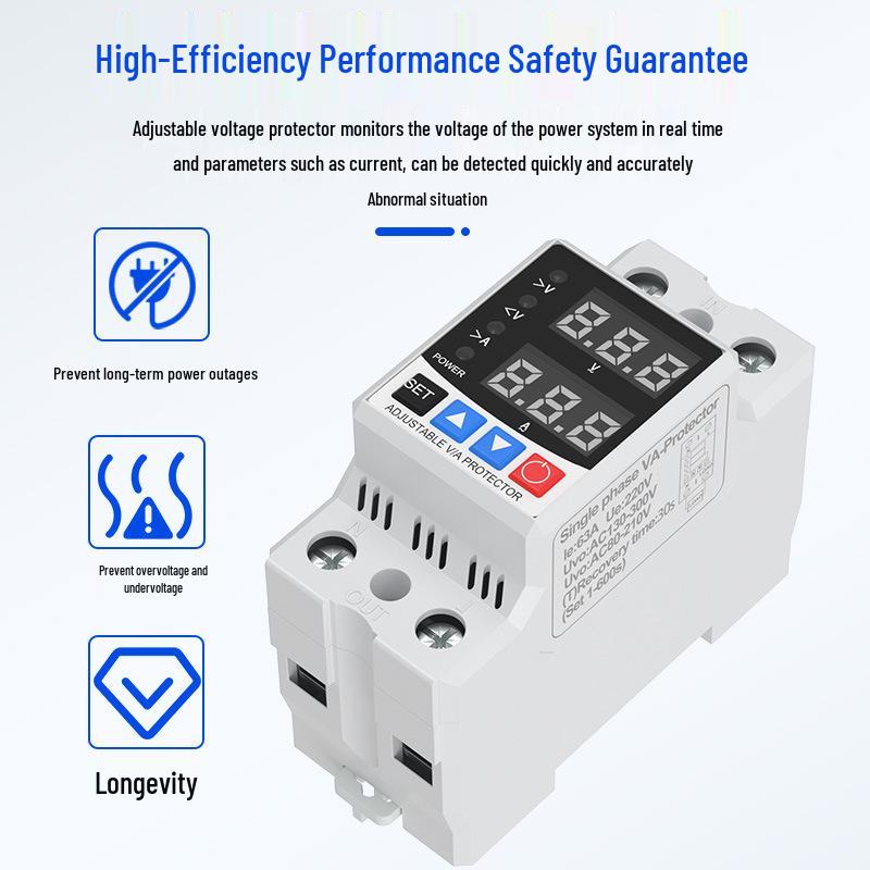 Adjustable Single-Phase DIN Rail Voltage Protector with Digital Display 220V 63/80/100A