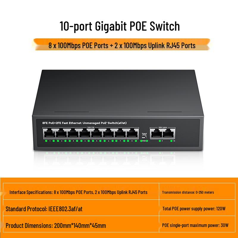 Standard Smart PoE Switch with Gigabit Transmission, 100 Megabit Routing, Wireless AP, Surveillance Camera Connectivity
