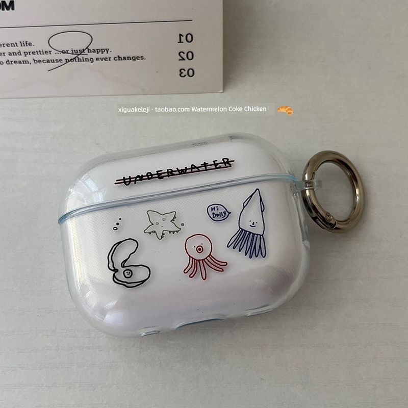 

Ins Style Fancy AirPods Protective Case Pro2 Generation Applicable to Apple Earphone Case 1/2/3/4/5 2345 Transparent Silicone Soft Original Cute Apple AirPods 1/2 Generation A53 Underwater World