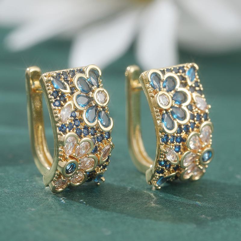 

Luxurious Retro Flower-designed Circular Earrings, Paired with Multi-color Synthetic Zircon, As A Commemorative Gift