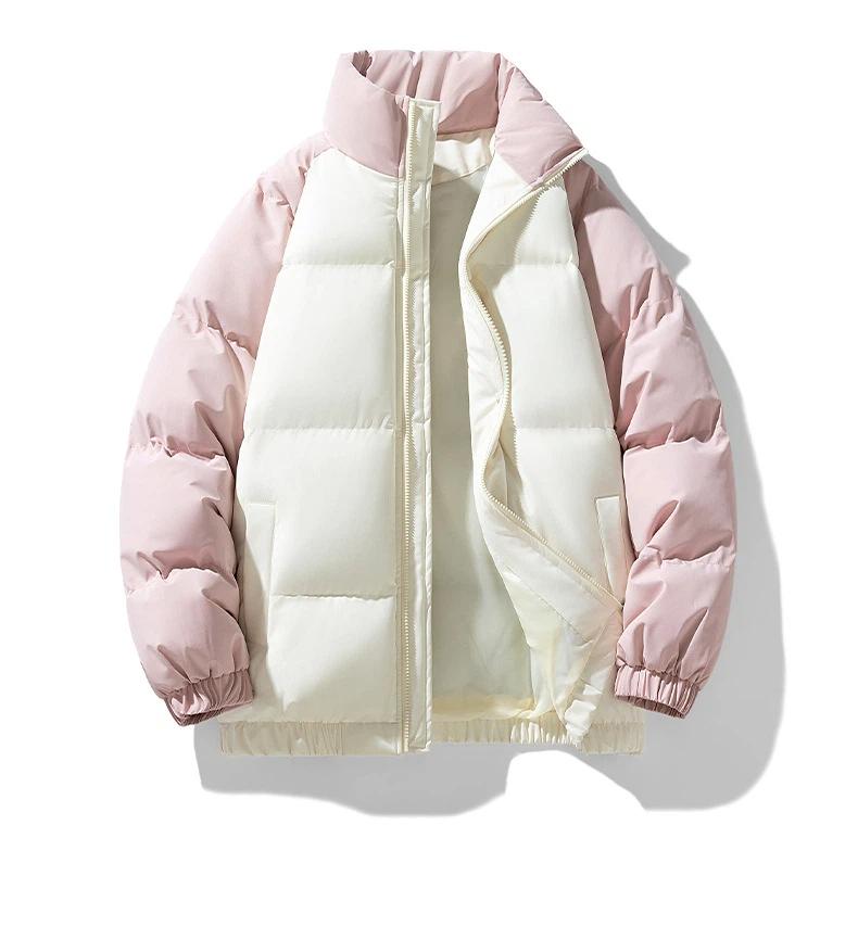 Winterliche Trendige Dicke Farbblockierte Stehkragen Baumwolljacke für Paare