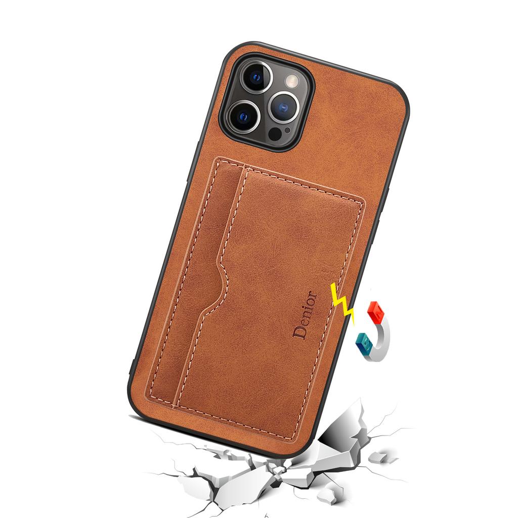 Denior Applicable iPhone15ProMax Mobile Phone Case Apple 14Pro Bracket Card 13 Anti-drop Leather Case 12