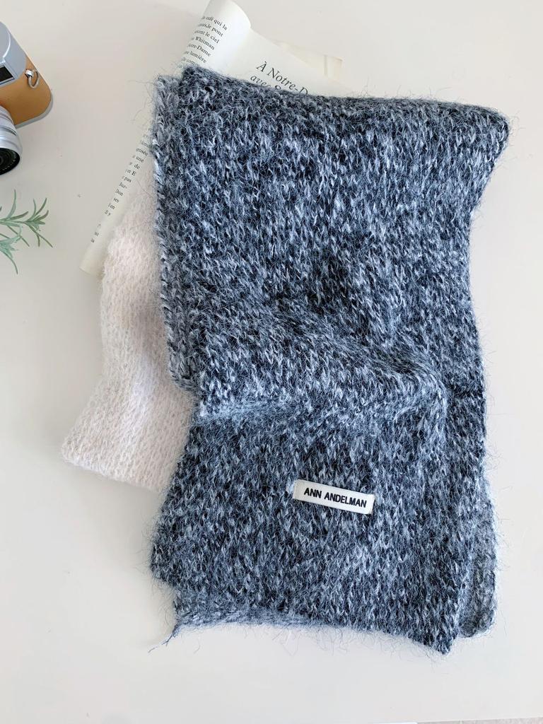 Korean version ins advanced sense color matching knitted scarf women's autumn and winter new soft waxy warm versatile couple scarf