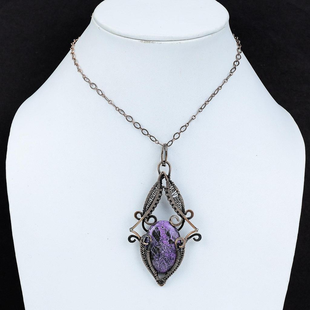 Purpurite Pendant Copper Wire Wrapped Pendant Designer Pendant Wire Wrap Jewelry Handmade Pendant Gemstone Pendant Copper Jewelry For Gift