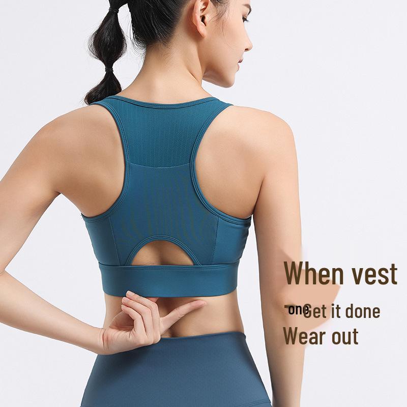 Women's Shockproof Sports Bra with Front Zipper and Side Support - Minimizes Bust for Running and Yoga