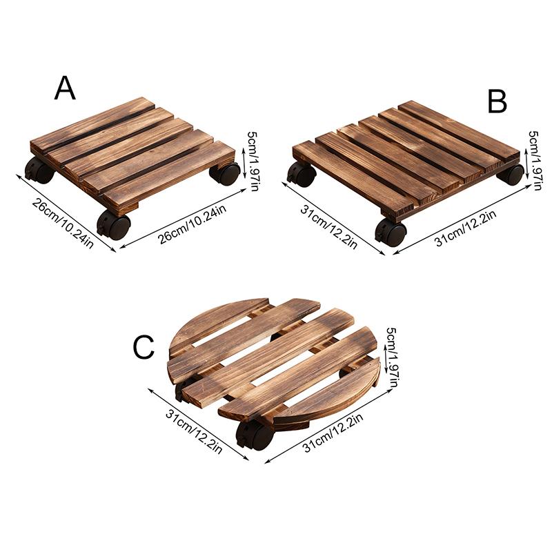1PC Wooden Heavy-Duty Planter Tray Base Movable Square/Round for Indoor/Outdoor Dolly Rollers Cart Plant Rolling Cart
