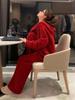 2025 Autumn/Winter Korean Style Red Hooded Sweatshirt & Wide-Leg Pants Set for Women