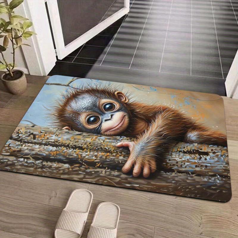 1Pcs Anti Fatigue Kitchen Rugs, Monkey Print Waterproof Non-Slip Thick Cushioned Kitchen Mat Heavy Duty Comfort Standing Mat for Kitchen