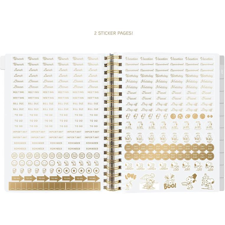 18 Month Planner/Calendar by Graphique, July 2025 – Dec. 2026 Peanuts Plan Hardbound Spiral Planner, Monthly Tabs, Holidays, Reminder Stickers,