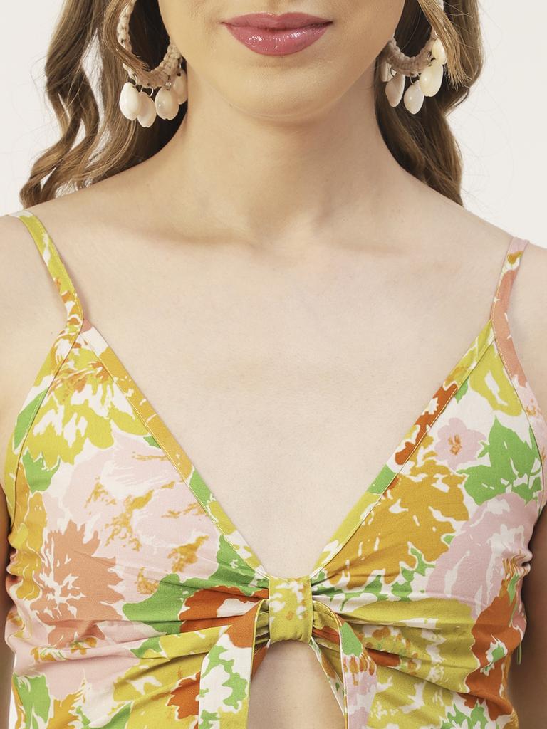 Moomaya Printed Spaghetti Strap Dress, Tie-Knot Knee Length, Flared Dress