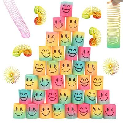 Mini Smiley Face Rainbow Stacking Rings - 3.2x3.5CM Elastic Band Nostalgic Toy