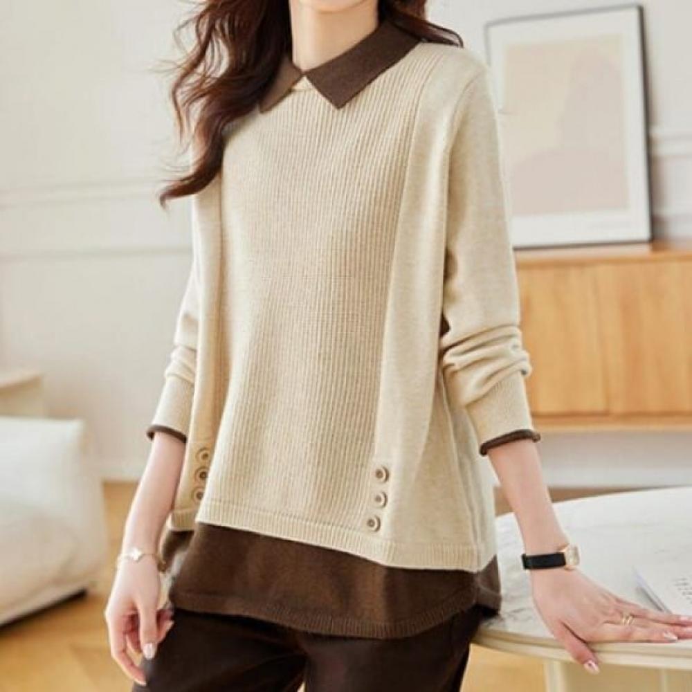 Navava Men Casual 2 In 1 Long Sleeve Collar Knit Tee Nk2791