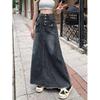 Vintage Korean Style High-Waist Denim Midi Skirt for Women - Early Spring/Summer A-Line Bodycon