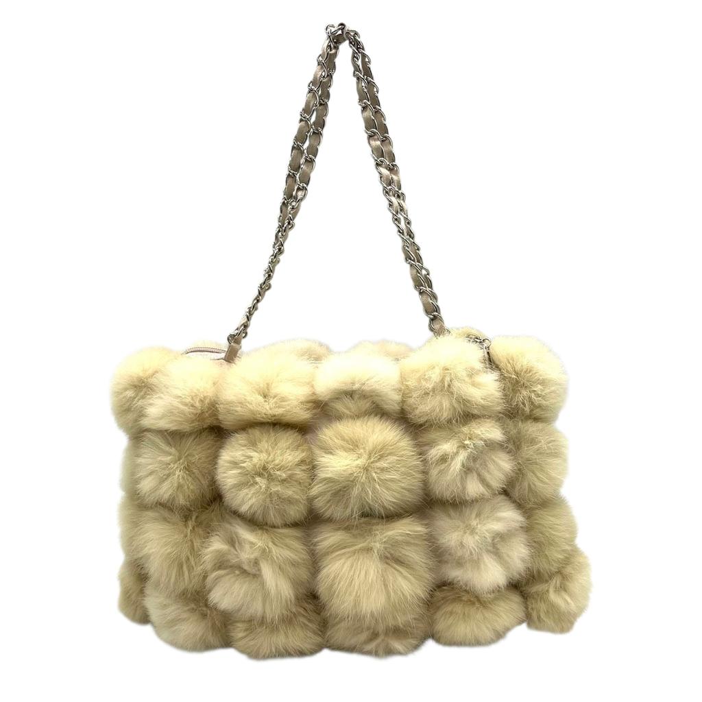 Used courregesShoulder Bag beige/Ivory fur/Suede Women