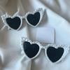 2PCS Heart Shaped Glasses With Faux Pearl Trendy Plastic Frame For Festivals Parties Vacations And Hiking