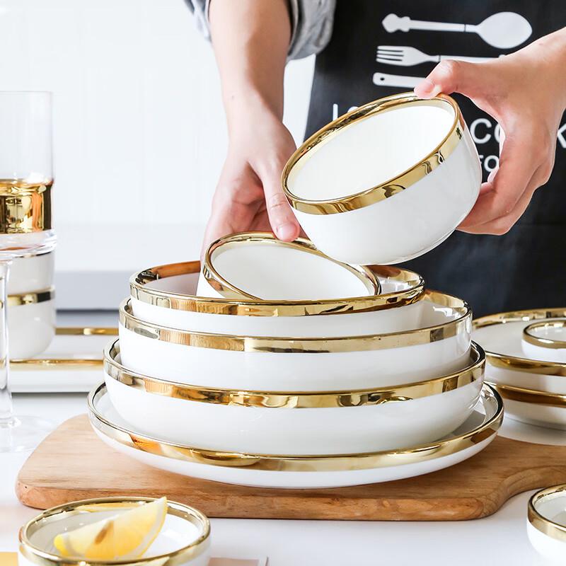 European Style Gold Rim Ceramic Dinner Plate