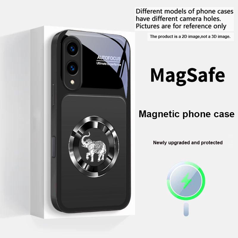 Elegant Pink Elephant For Magsafe Samsung S25 S25 Edge S25Ultra S8 9 10 20 S21 Pro 22 Plus S23 FE S24 Ultra Glass Phone Case