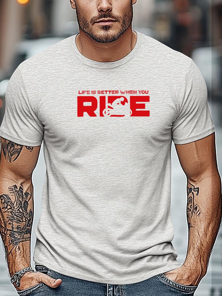 Mens Biking TShirt Life Is Better When You Ride Print Short Sleeve Round Neck Soft Oversized Dynamic Daily Wear