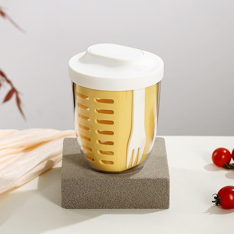 1PC Dripable Fruit Cup with Fork Food Grade Student Portable Picnic Storage Bucket Plastic Cup Sealed Leak Proof Salad Cup
