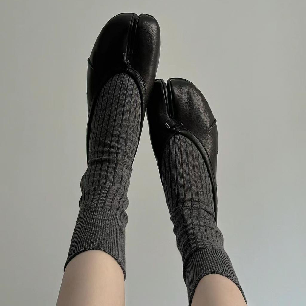 Sheepskin Version~ Genuine Leather Retro Niche Flat-bottomed Shallow Mouth Ballet Single Shoes Women's Split-toed Shoes Pig's Trotters Horseshoe Mary