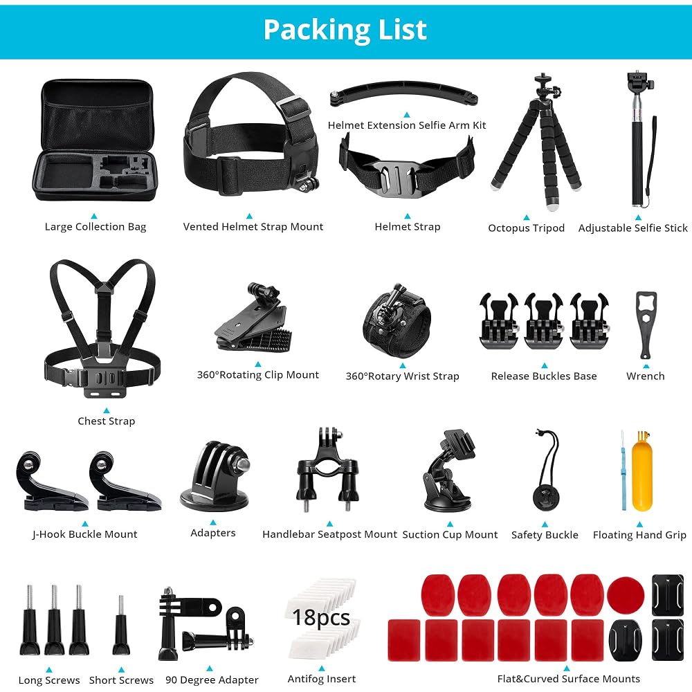 AKASO 60-in-1 Sports Camera Accessory Bundle Kit for Action Cameras
