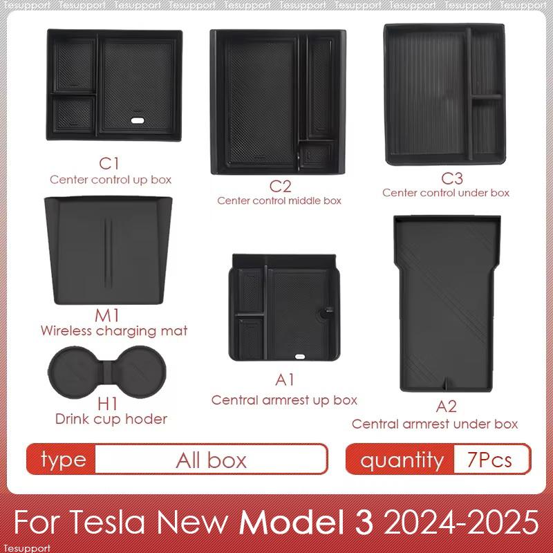 For Tesla Model 3 Highland 2025 Storage Box Model 3 2024 Highland Center Console Armrest Storage Box Stowing Tidying Accessories