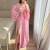  European and  Women's New One-Neck Long Sleeve Short Top High Waist Split Wide Leg Pants Set