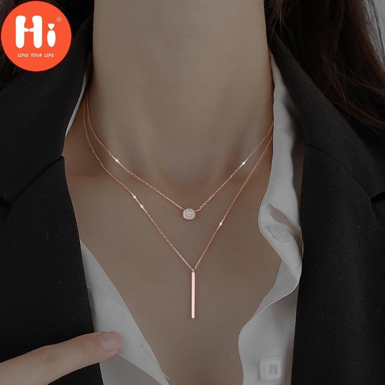 Hallo Square Flash Diamant Runde Doppel Halskette Frauen Schlüsselbein Kette Edlen Schmuck Party Hochzeit Zubehör