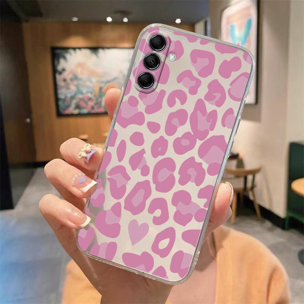 Pink Leopard Phone Case For Samsung Galaxy A56 A16 A17 A07 A06 A37 A57 A32 A22 A26 A36 Marble Artistic Transparent Clear Cover