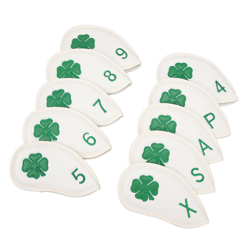 10 PCS Golf Club Head Covers Four Leaf Clover Pattern PU Waterproof Delicate Golf Iron Covers Set
