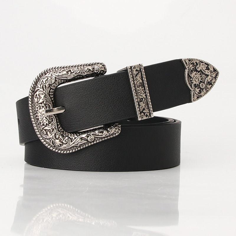 Retro Floral Womens Belt Fashionable Pin Buckle Durable Pu Material For Casual Style