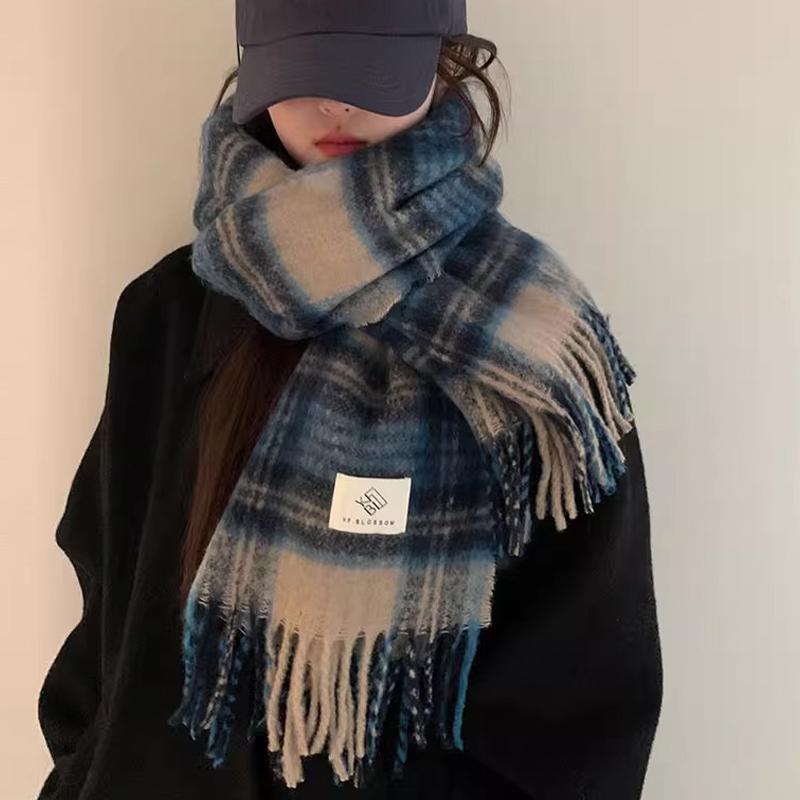 Autumn And Winter Couple Scarf Women'S Warm Thick Shawl Retro Lazy Style Plaid Neck Scarf