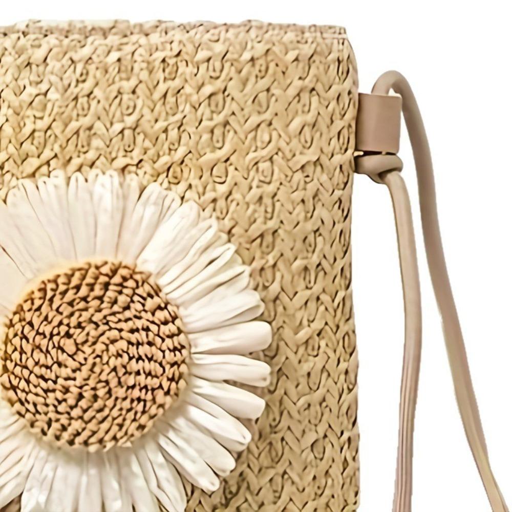 Neue Gras gewebte Crossbody-Umhängetasche Kleine florale geflochtene Handtasche Handy-Tasche Outdoor