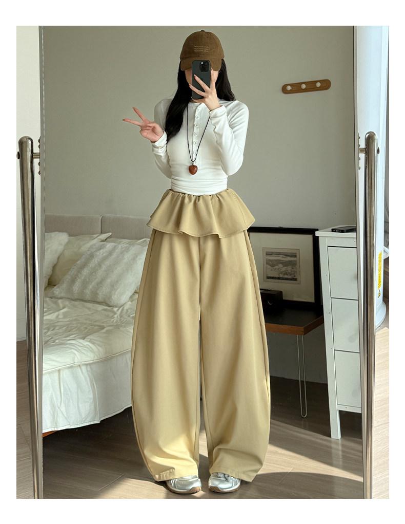 Korean Ruffle Wide-Leg High Waist Pants for Women - Spring/Summer Casual Slimming Style Large