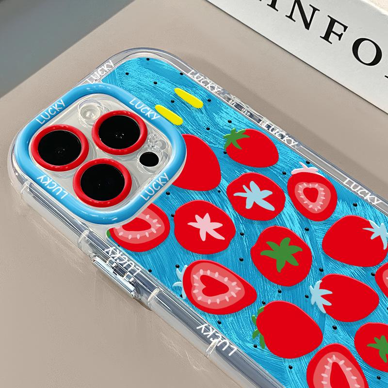 Vollbild Erdbeeren für iPhone17 Promax Handyhülle 14 für Apple 15 Creme Federgarn 13 Rundumschutz 11 Sturzsicher