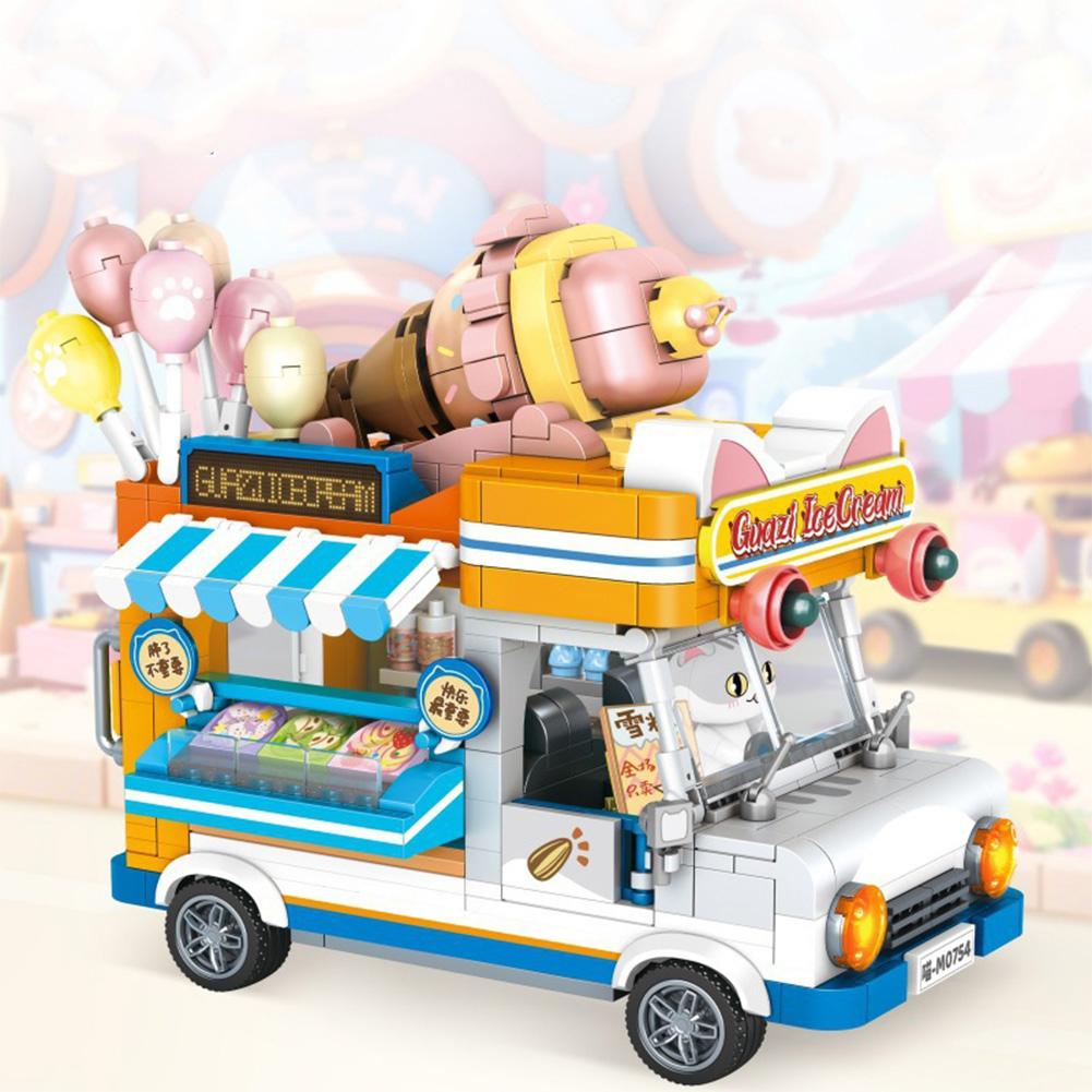 Cat Building Blocks For Kids Cute Cat Streetscape Puzzle Assembling Model Toys Desktop Decoration Birthday Gifts For Girls Boys