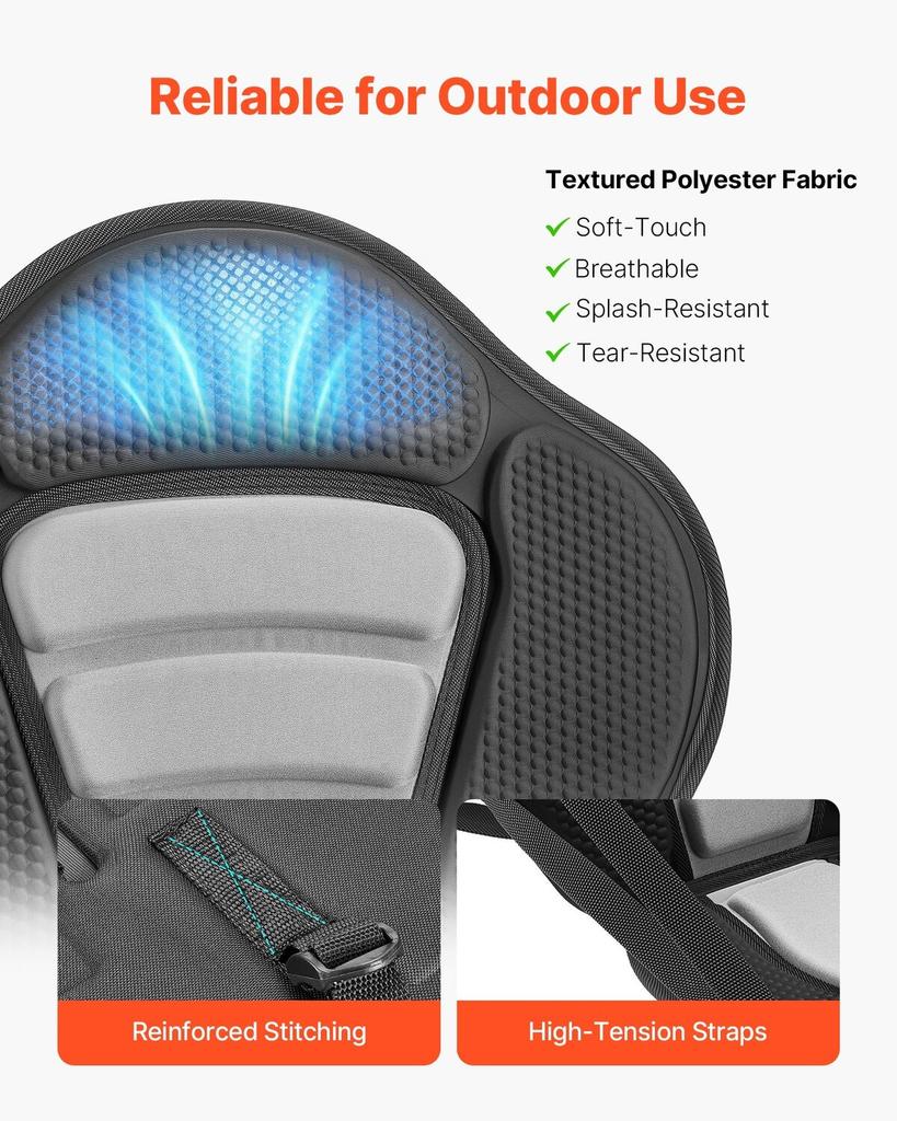 Kayak Seat, 1 Pack 65 Mm Thick, Universal Paddle Board Seat with Back Support, Sit-on-Top Soft Padded Cushion with Storage Bag & Adjustable Straps for