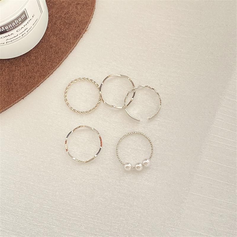 5pcs Bohemia Style Jewelry Rings Set Minimalism Metal Alloy Pearl Ring For Women Female Gifts