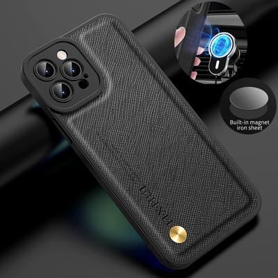 Leather Case For Magsafe iPhone 15 14 Plus 13 12 11 Pro Mini X XR XS Max Wireless Charging Build-in Iron Shockproof Phone Cover