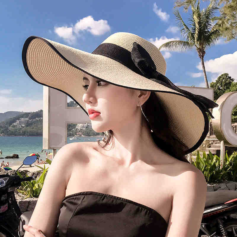 Cappello di Paglia Estivo a Tesa Larga per Spiaggia, Protezione Solare e Viaggi all'Aperto