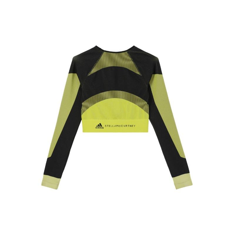 adidas Von Stella McCartney Truestrength Nahtloses Langarm Crop Top Schwarz Gelb Damen HN2882