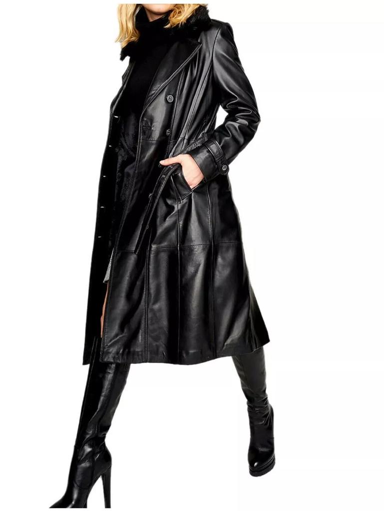 Stylish Long Coat Real Lambskin Leather Women Trench Coat Handmade Formal Casual
