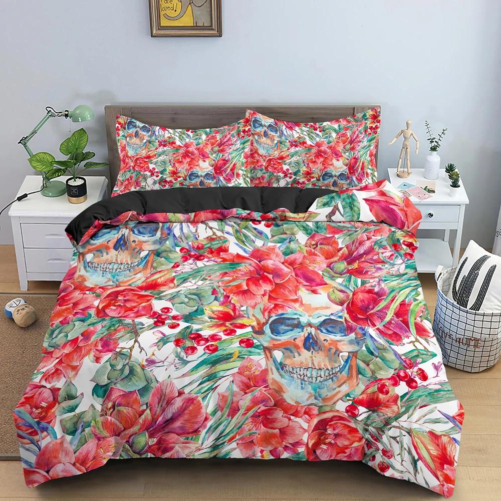 Hot Style Soft Bedding Set 3d Digital Skull Printing 2_3pcs Duvet Cover Set with Zipper Single Twin Double Full Queen King