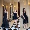 Bow temperament thin suspender dress women's summer design sense two wear super fairy waist thin dress