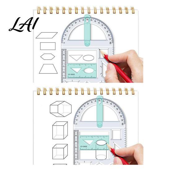 Portable Desk Accessories Multifunctional Geometric Drawing Ruler Thickened Transparent Plastic Template Safe Measurement Aid for Students