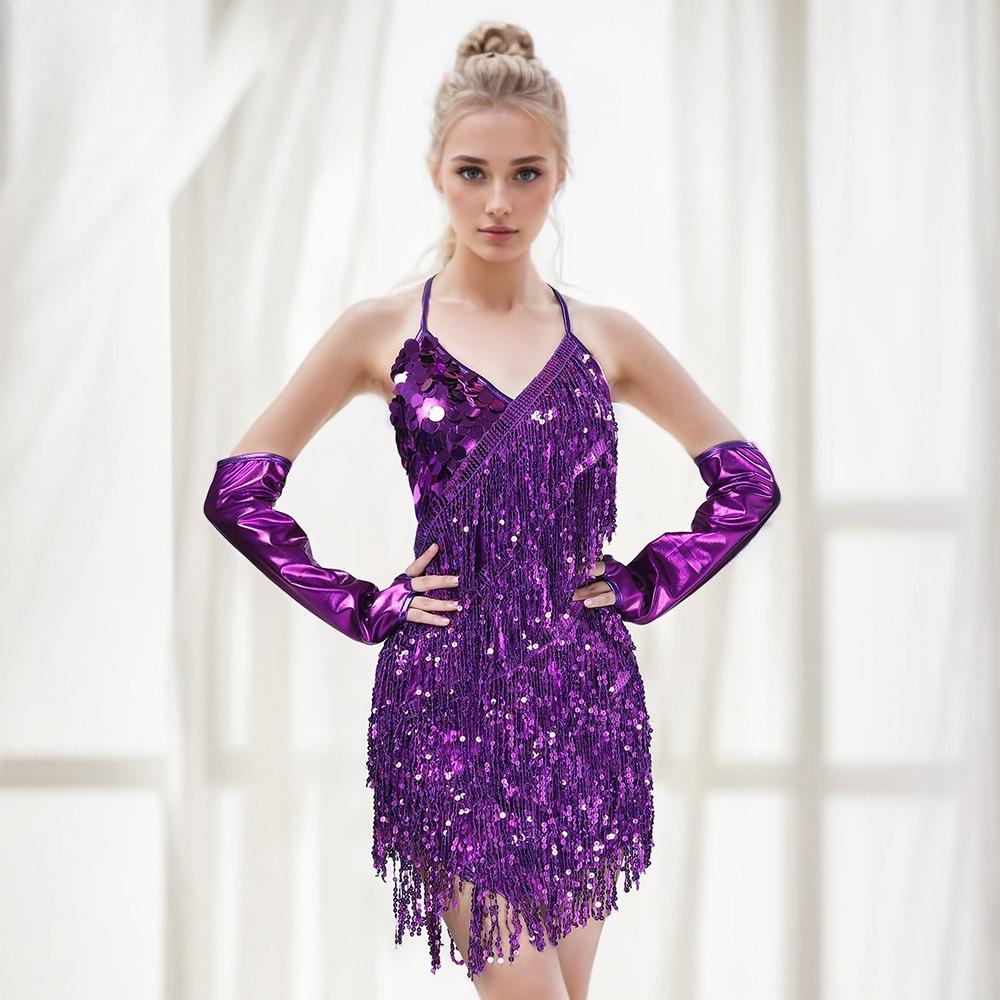 Sequins Tassel Dress Latin Dress Stage Costume Prom Dress Suspender Latin Dress Competition Costume