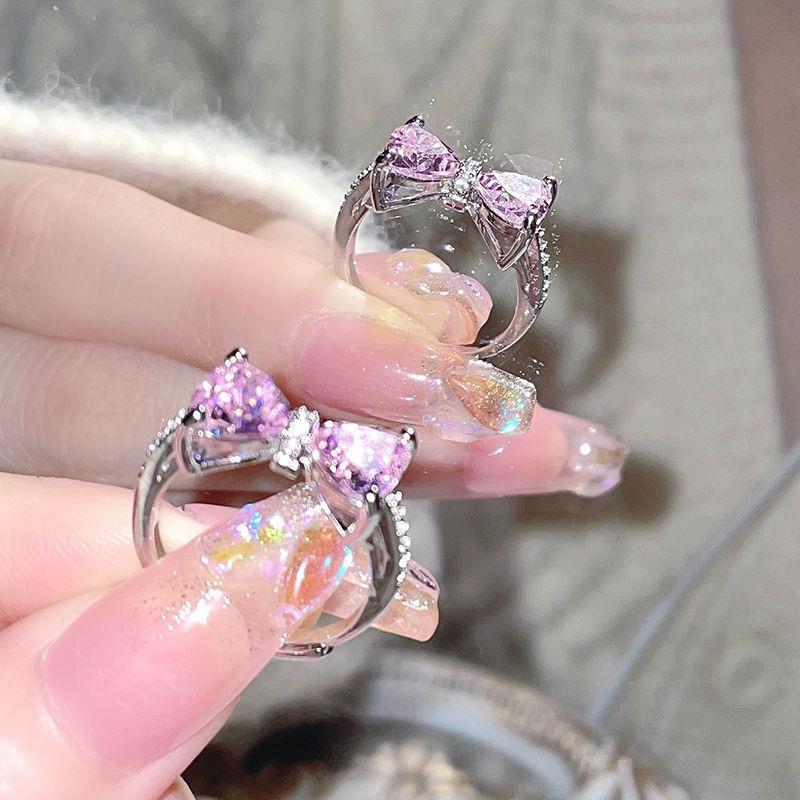 Princess's castle. Pink zircon open ring, high-end girl index finger ring, cute