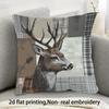 Vintage Deer Head Portrait Pillow Case DoubleSided Checkered Decorative Cushion Cover Machine Washable Christmas Decor PC