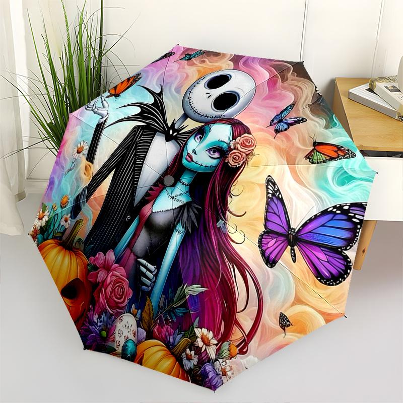 

1 Auto Open Jack Skellington, Sally Themed Colorful 8-rib Portable Umbrella for Men and Women, A Compact Commuting Companion Suitable for Da